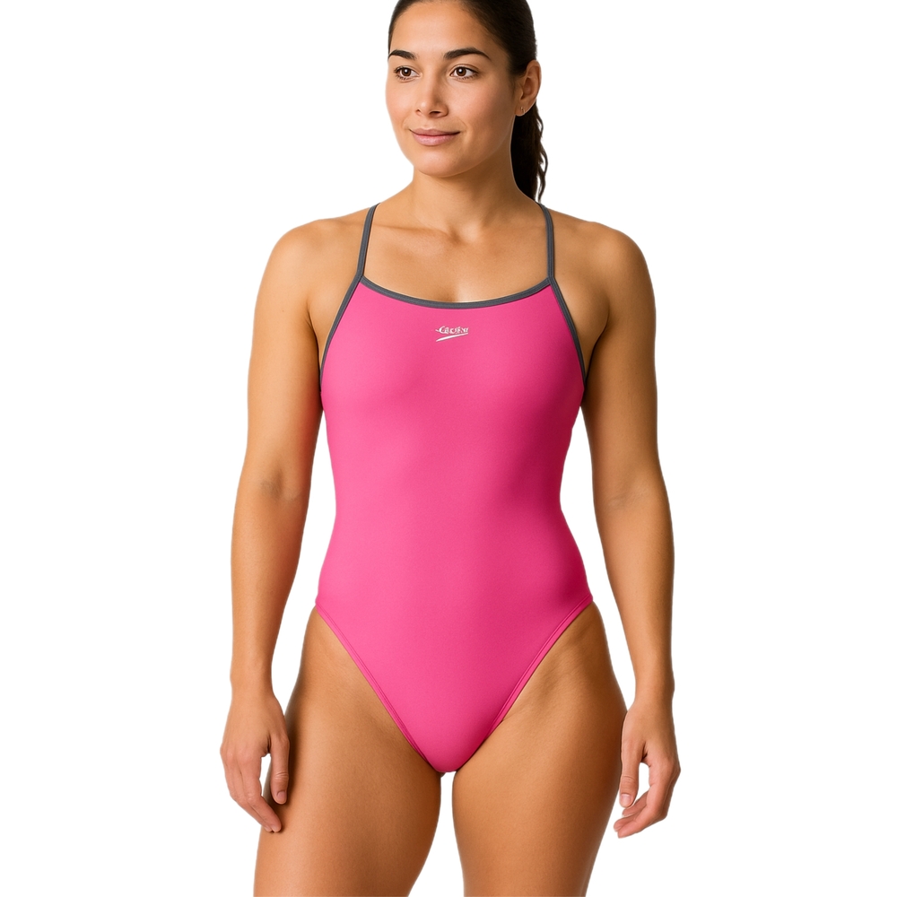 Speedo Pink One-Piece Swimsuit with Gray Straps – Size 8/ 34 - Picture 3 of 3